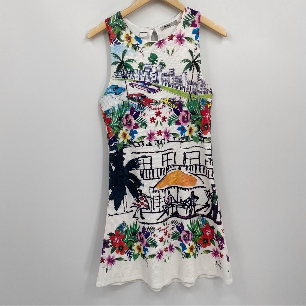 Desigual white Anna Tropical Print Dress M - Picture 10 of 10